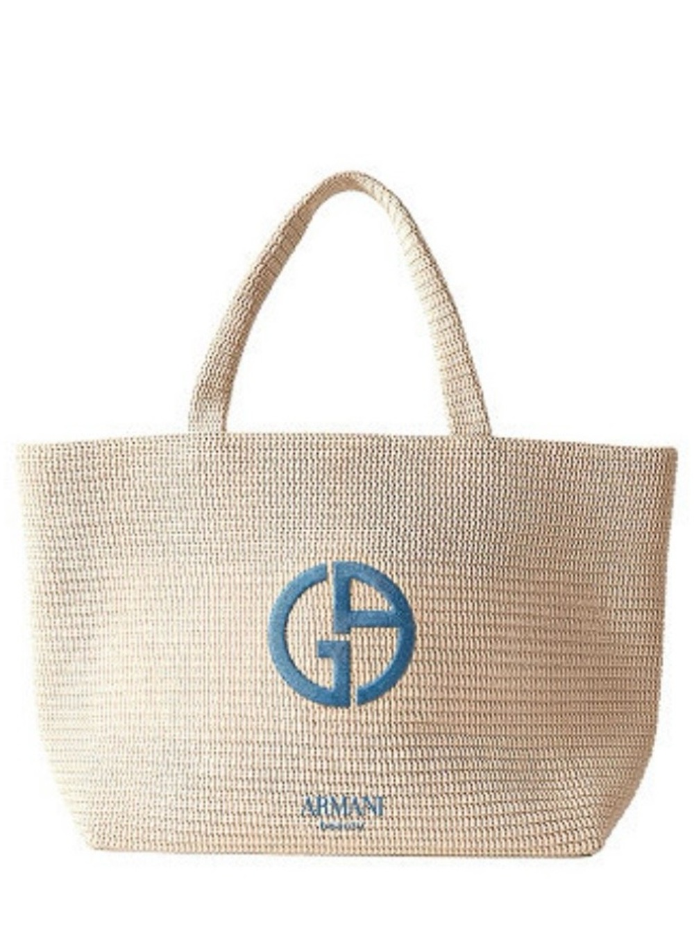 ✨ Giorgio Armani Woven Beach Tote Bag Large Logo Shopper NIP